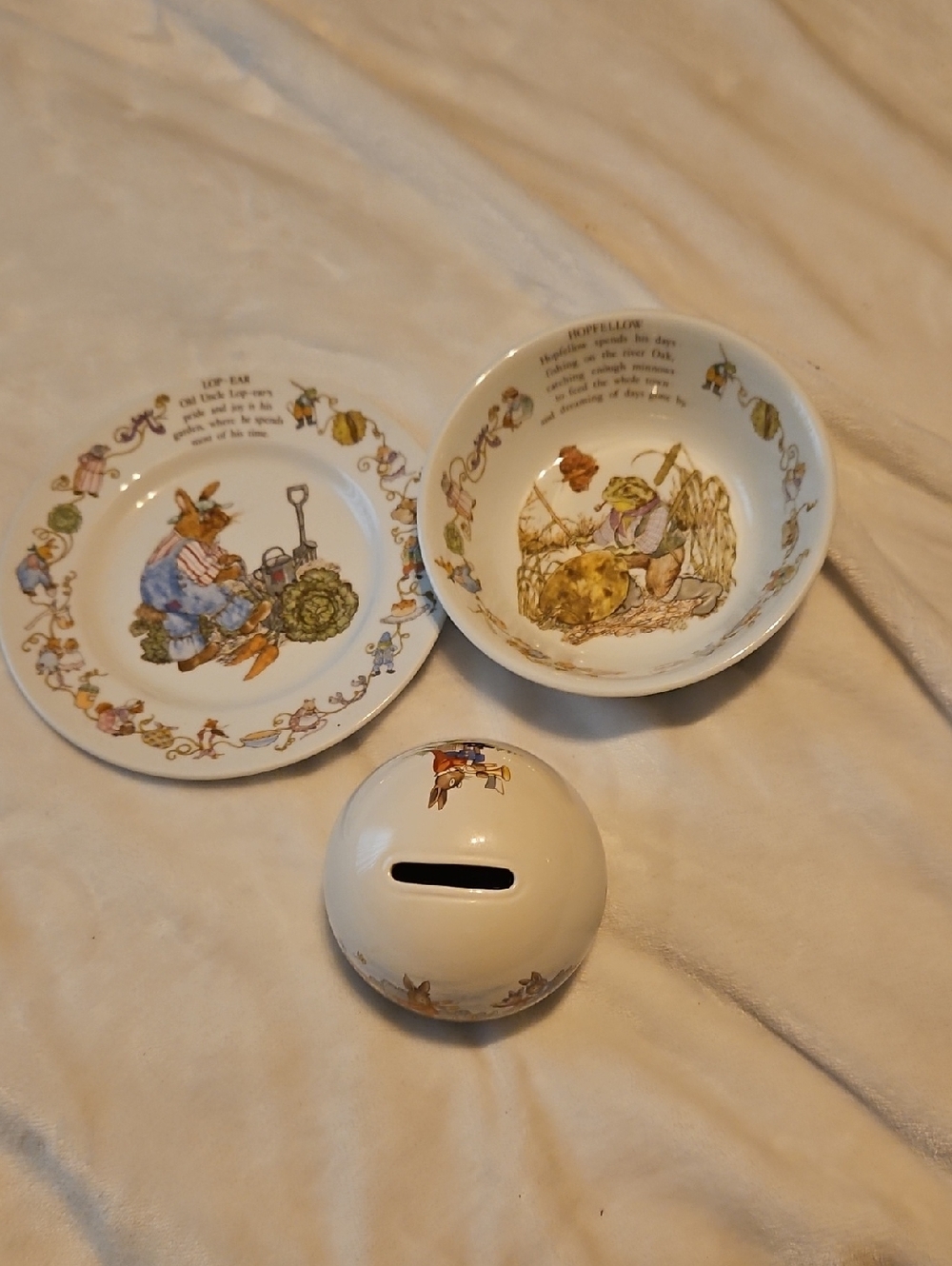 Cream Beatrix Potter Style Bunny Bank and Ceramic Dish Set